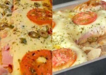 Quick and Easy Bread Pizza with Cheese and Ham, in 15 Minutes