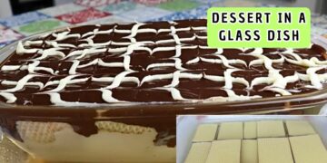 Dessert with White Cream in a Glass Dish